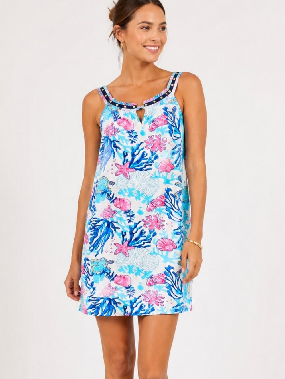 Banana Boat Tropical Pink and Blue Floral Halter Mini Dress